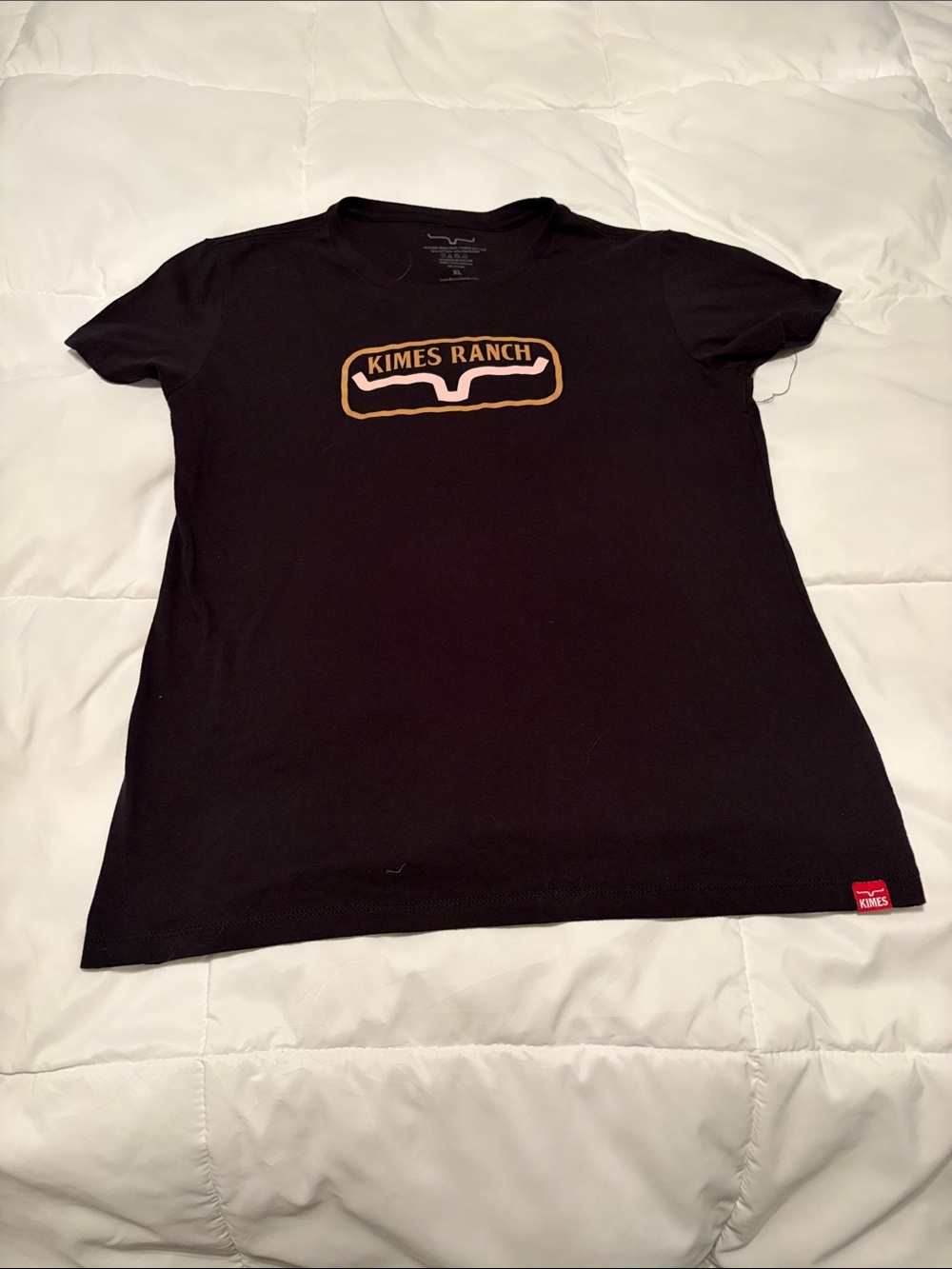 Kimes Ranch Black Tee with Tan Logo & Pink